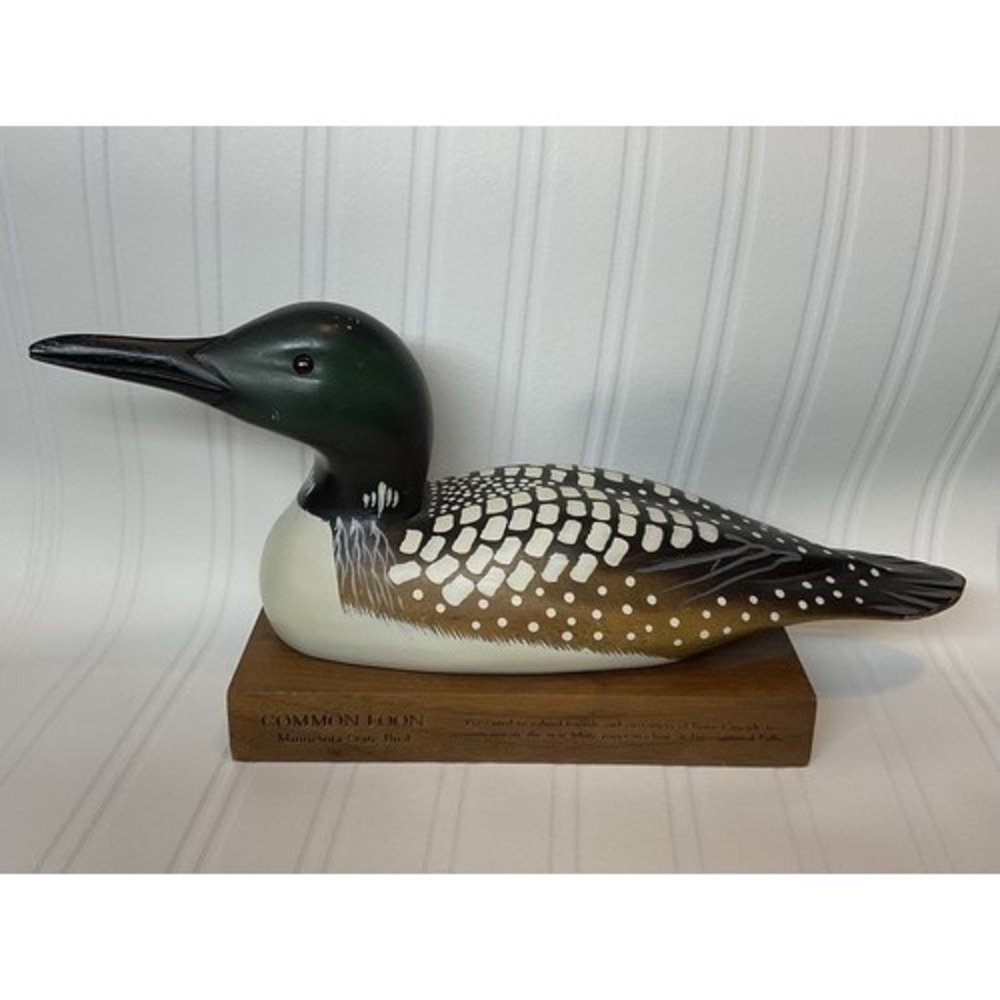 VTG Hand Painted Wooden Common Loon Duck Minnesota Event Signed 15"x7" USA Wood - Picture 8 of 11